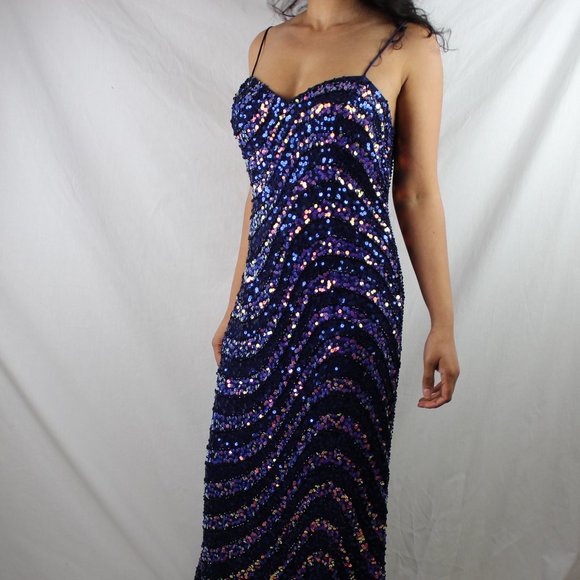 Adriana Papell Blue Sparkle Gown Size 4 - Picture 3 of 4